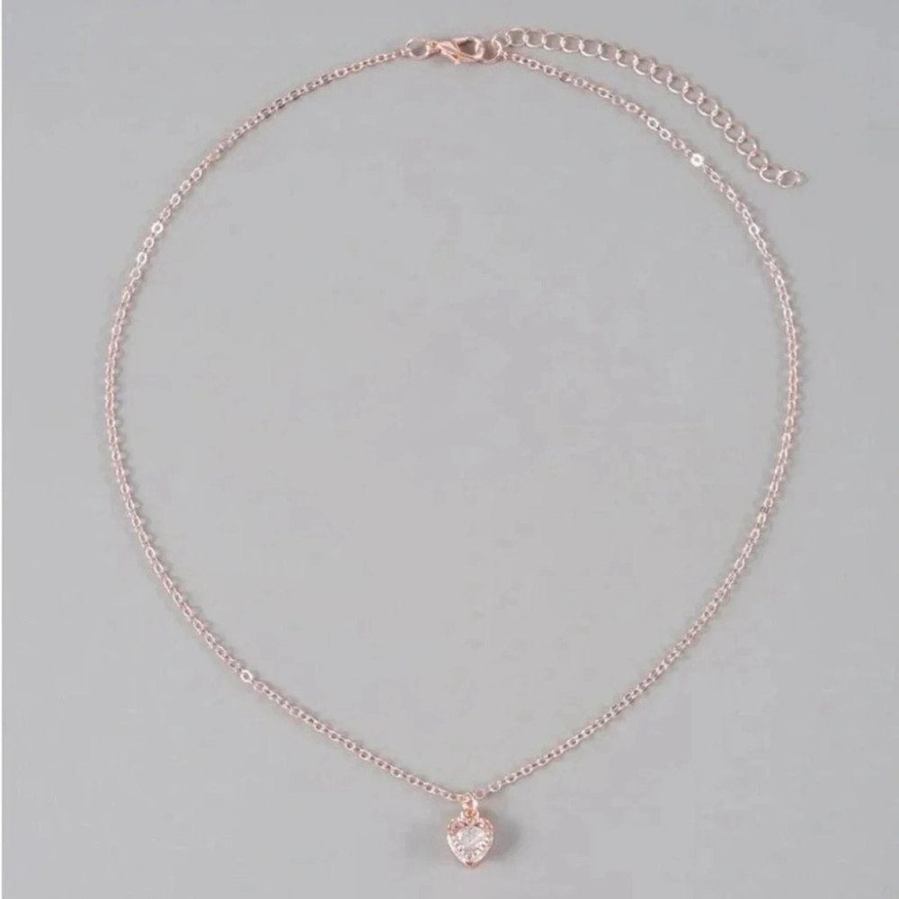 ⚠️Clearance Rose Gold Cubic Zirconia Heart Charm Necklace SS - Picture 2 of 4